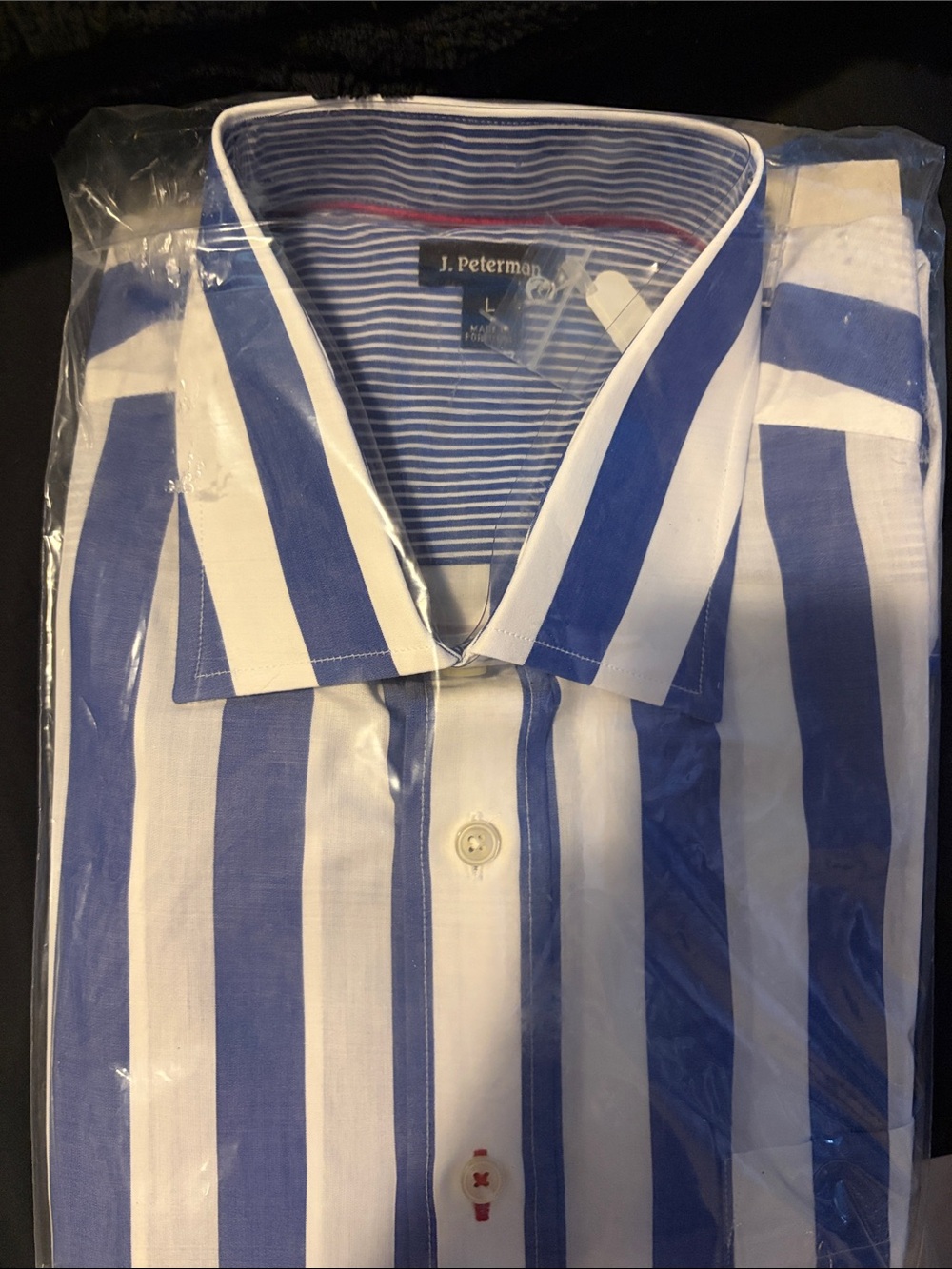 J. Peterman Blue and White Vertical Stripe Dress Shirt